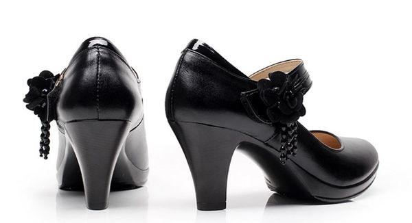 

2019 women's shoes in spring and autumn with new style high heel coarse heel round head bowknot @2209, Black