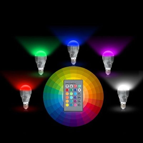 

e27 led изменение веа rgb волебное веодиодне ламп 10w 85-265v rgb ламп пѬожекоѬ + ик