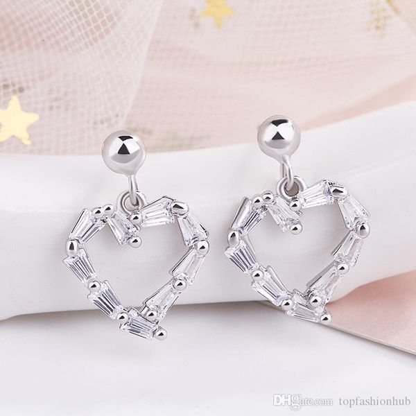 

korean sweet zircon love hearts short earrings maiden hollowing small diamond fresh ear accessories