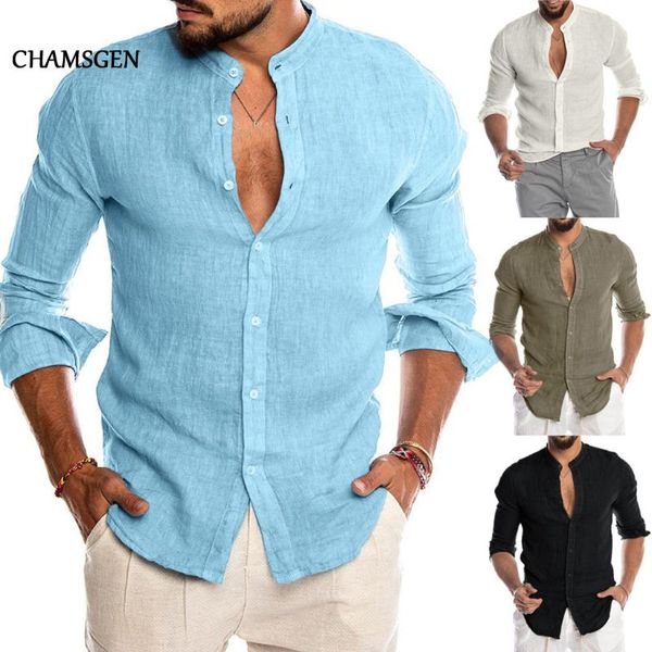 

chamsgen 2020 new men's casual blouse shirt loose short sleeve solid shirts spring autumn casual shirt chemise homme f519, White;black