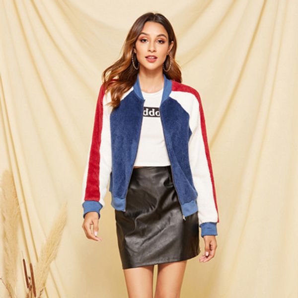

womens designer plush jacket girls luxury casual coat youth contrast color brand clothing womens fashion jackets 2020 new spring style, Black;brown