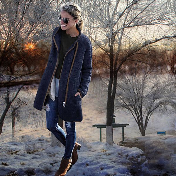 

Designer Womens Winter Wool Coat Loose Long Style Fashion Cardigan Lapel Neck Womens Outwear Casual Women Clothing