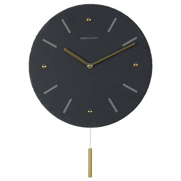 

luxury nordic wall pendulum clock slate stone brass scale swing clock 3d metal super quiet living room reloj cocina decor sc452