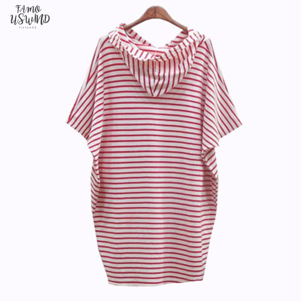 

women loose dress 2020 fashion summer hooded short batwing sleeve print striped thin cotton blend thin mini dresses wbx5024, Black;gray