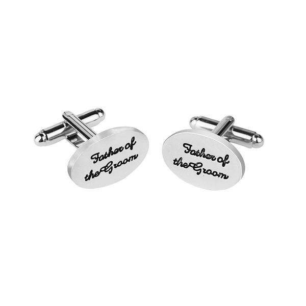 

father's wedding gift tuxedo stylish cufflinks silver plated oval handstamped father of the groom/bride french shirt cuff links, Golden;silver