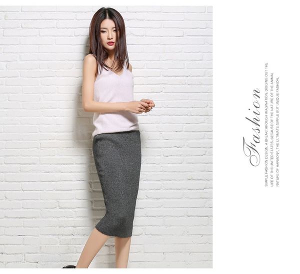 

2020 spring sales europe urban female fashion trends cashmere one pace skirt simple style, Black