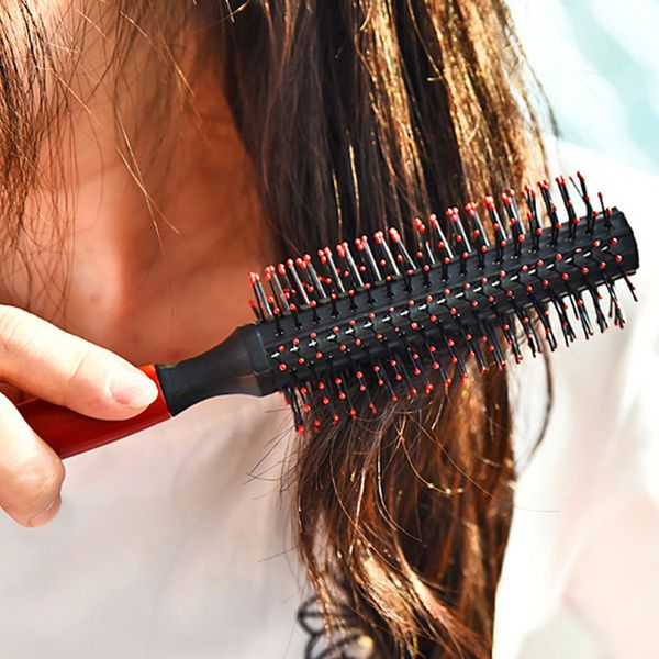 

1 pc comb hair brush roll round wavy curly styling care curling salon tool combo pocket long handle holder delightful popular beard oooat, Silver