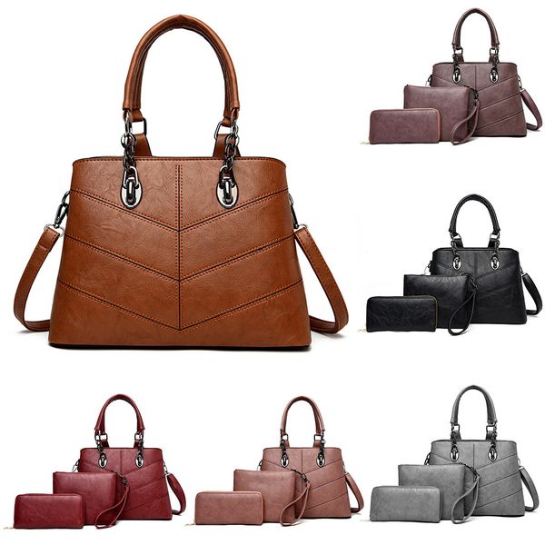 

3pcs women pattern solid handbag+middle messenger bag + small messenger bag casual high capacity shopping