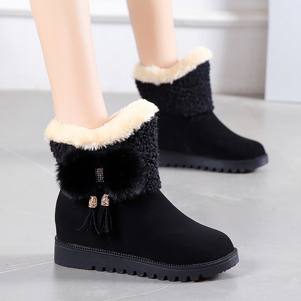 

women fur snow boots female winter new tassel in the tube warm thick boots short wild snow cotton women u11-19, Black