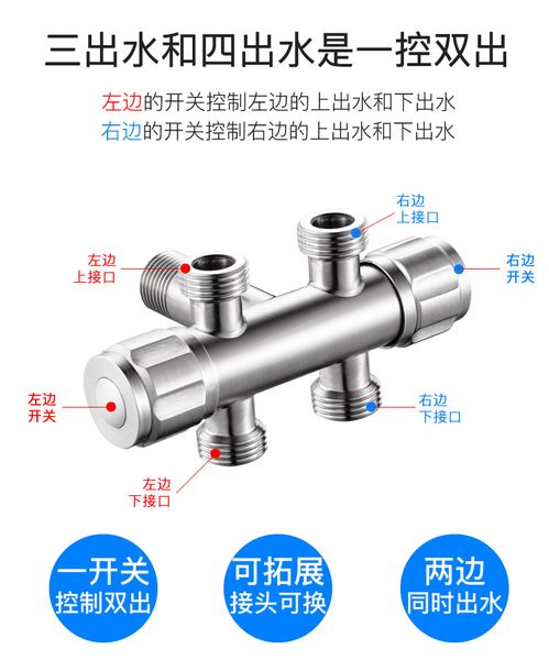 

stainless steel into three out of four angle valve tee dishes washing machine faucet manifold valve one in three