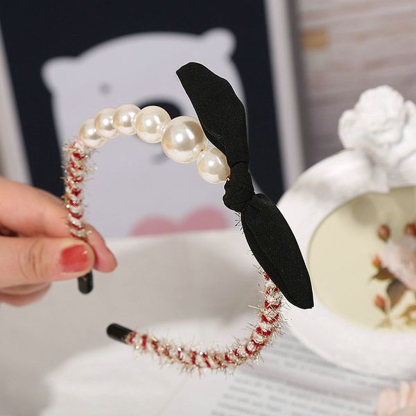 

the new pearl bow tie headband hair bands for women hairwear hair cut style with hairpins ueaoj, Black;brown