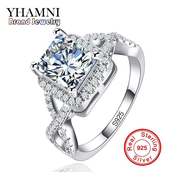 

yhamni original sterling silver jewelry rings for women inlay zircon 7mm cz diamant wedding engagement rings ar065 t190627, Slivery;golden