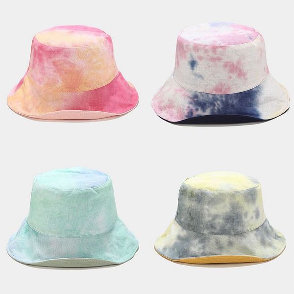 

colorful tie-dye bucket hat casuel summer beach hat outdoor sunshade double-sided wearing sombrero cubo sun cap nz135, Blue;gray