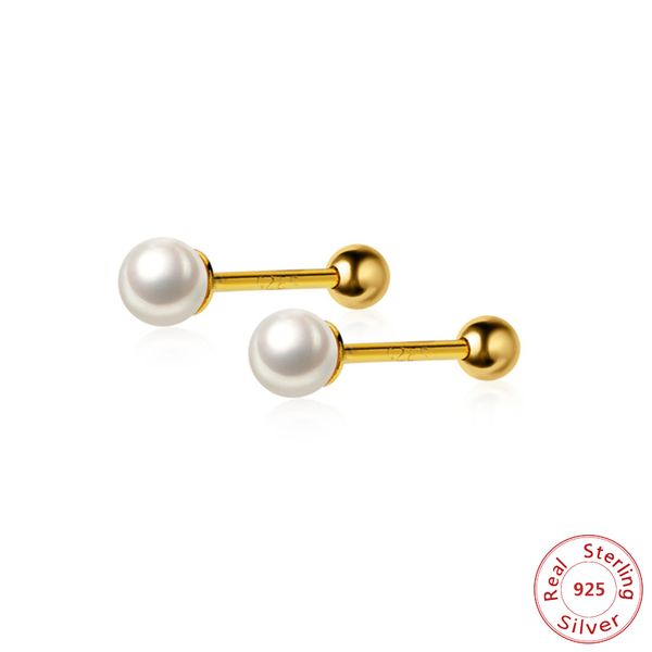 

fashion 925 sterling silver stud earrings for women pearl earrings piercing hypoallergenic studs party wedding simple jewelry, Golden;silver