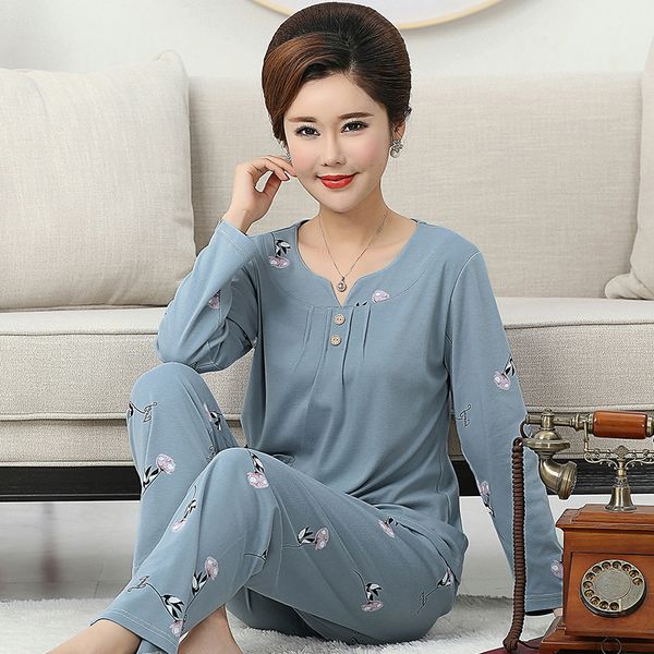 

autumn knitted cotton women pajamas set print thin pijama mujer long sleeve loose plus size -4xl sleepwear suit female homewear, Black;red