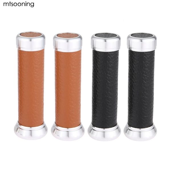 

mtsooning motorcycle handlebar grips leather aluminum vintage new universal for 22mm 7/8" street motorbike unti-slip handlebar