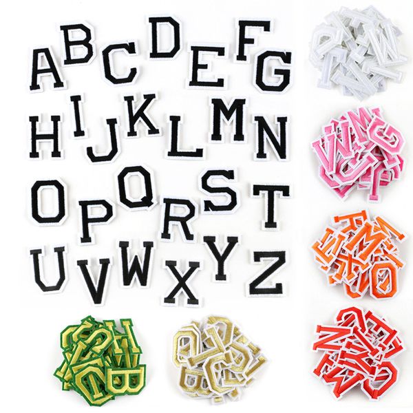 

260pcs 26 букв вышивки утюг на заплате для одежды аппликация рюкзак motif розовый оранжевый черный золотой серебряный размер 4см * 5см, Black
