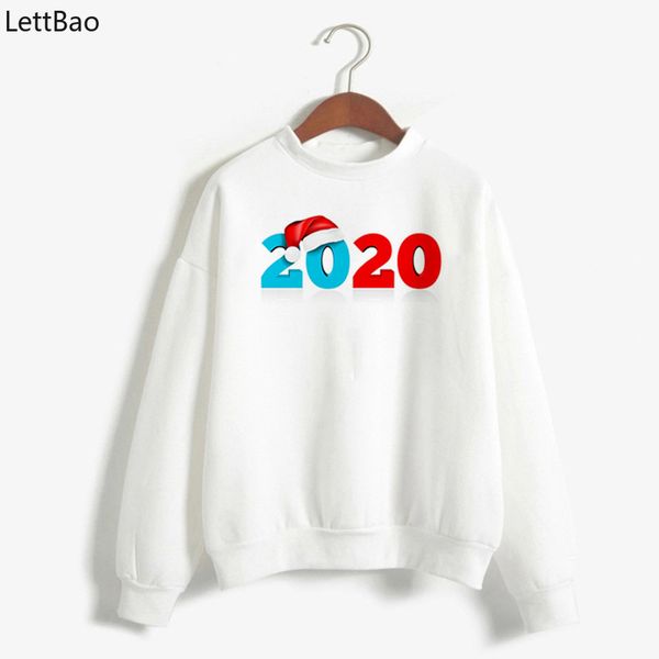 

happy new year 2020 glitter gold in christmas autumn winter fashion womens hoodies pullover sweatshirt printing kawaii o-neck, Black