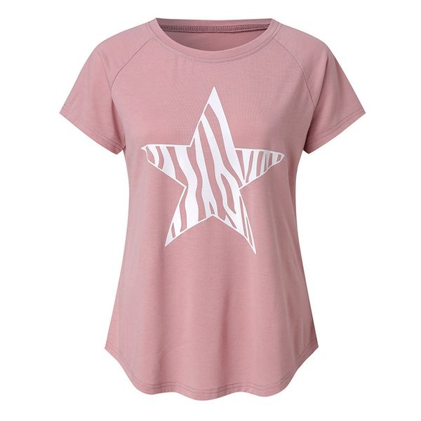 

drop ship female summer casual short sleeve tees woman girls star print round neck t-shirt shirts streetwear leisure clothing, White