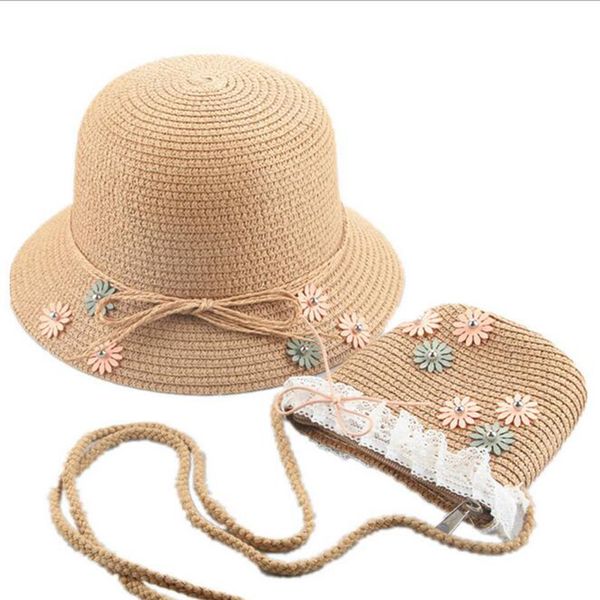 

suogry hat младенца 2020 summer cap дышащий соломенные шляпы детская цветок sunhat дети симпатичные девушки твердая шляпы и сумки набор, Yellow