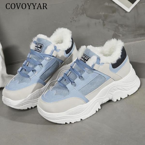 

covoyyar 2019 winter women shoes warm fur plush fashion sneakers women platform lace up lady casual chunky shoes woman wsn2018 y200424, Black
