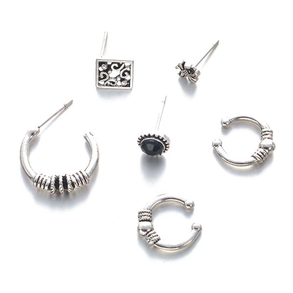 

6pcs stud earrings bohemia women retro c type silver ear clip stud dangle earrings set fashion jewelry silver, Golden;silver