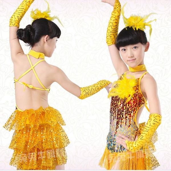 

девушка латинский танец платье для девочек костюмы детская одежда бальные конкурсные платья мода купальник блестки блестками кисточкой сальс, Black;red