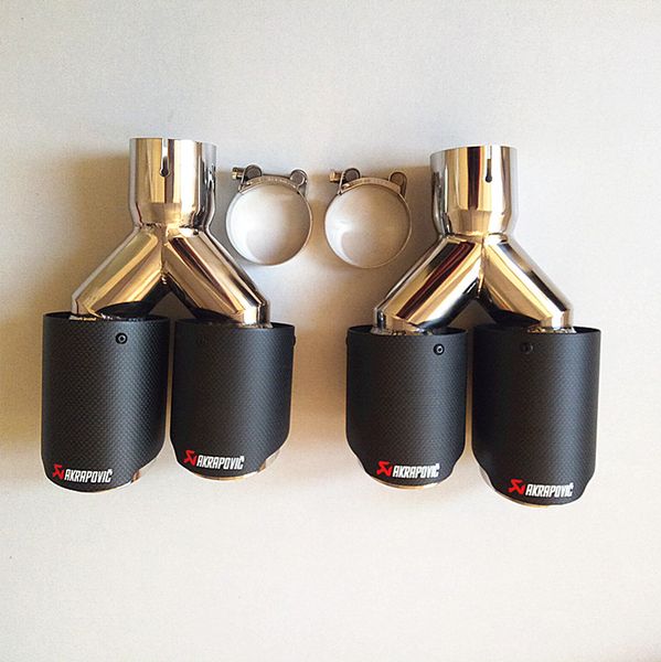 

2 pcs y model glossy carbon fiber + stainless steel exhausts pipes ak exhaust tail end pipe