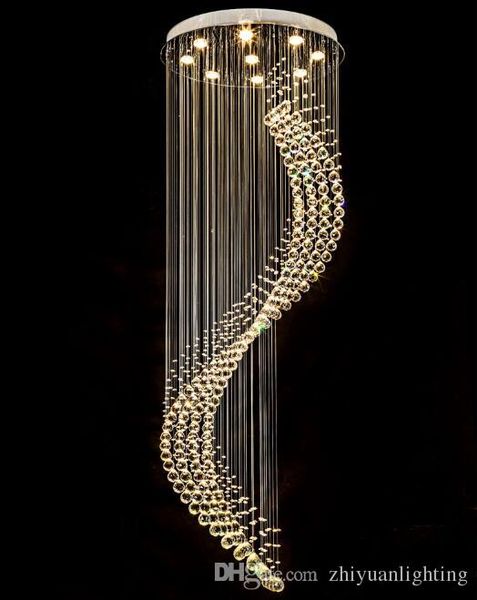 

modern spiral k9 crystal chandelier lighting for stair duplex ceiling pendant lamp for dining room living room bedroom 110-240v