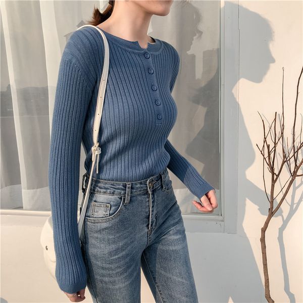 

fashion knitted solid women sweater 2020 spring autumn retro pullover women long sleeve single button sweater streetwear, White;black