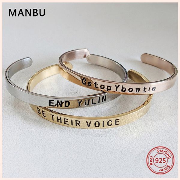 

manbu new fashion custom bangles for women 925 sterling silver bracelets bangles engraved name letters trendy jewelry for gift, Black
