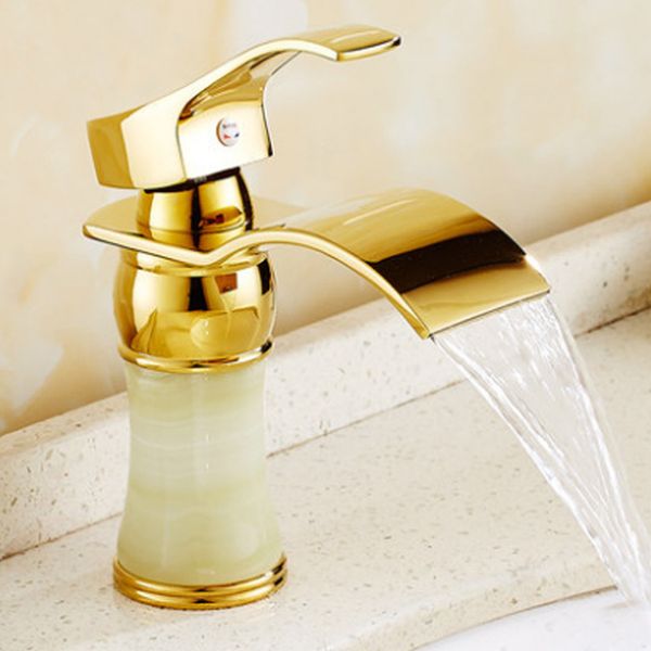 

gold plated luxury single hole natural jade body bathroom waterfall basin faucets mixer taps