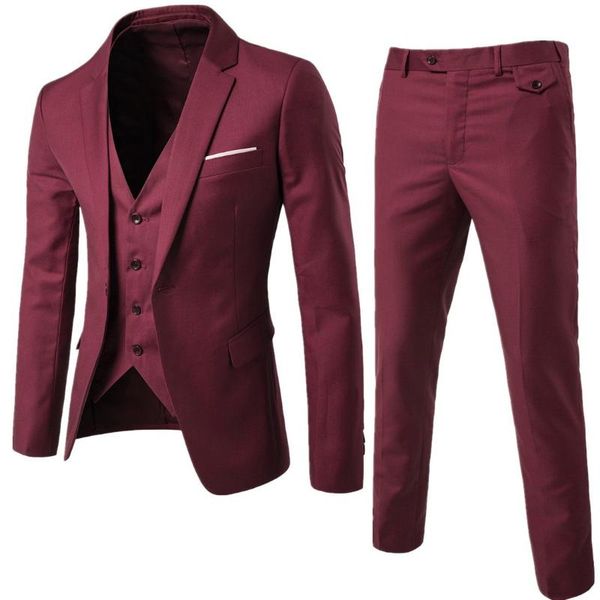 

brand 3 pieces blazer vest waistcoat pants social suit men fashion solid slim fit mens wedding blazer vintage business suit male, White;black
