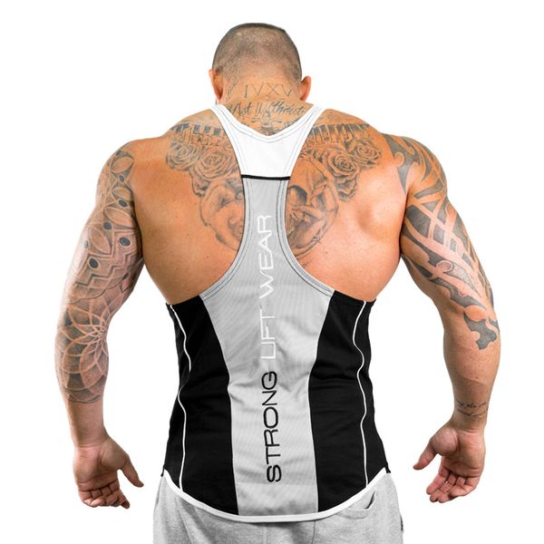 

brand designer tank men gym workout fitness sleeveless shirt male summer cotton undershirt casual singlet vest clothing, White;black