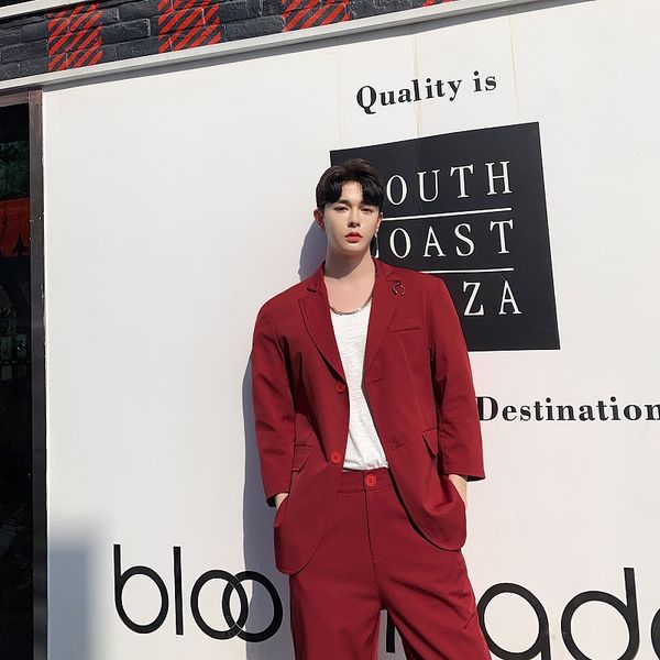 

men slim fit bussiness casual suits sets 2pcs (jacket+pant) male streetwear vintage fashion suit blazer jacket pants, White;black