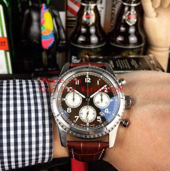 

4 new mens watch 43mm navitimer 8 ab01192a1l1x2 stainless steel case chronograph quartz leather strap mens watch, Slivery;brown