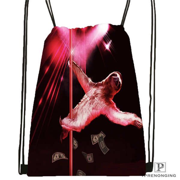 

custom cover-sloth-bear-stripper-drawstring backpack bag cute daypack kids satchel (black back) 31x40cm#180611-01-14