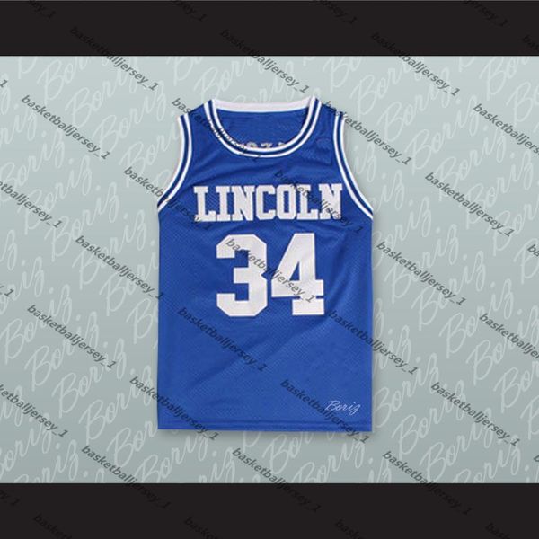 

jesus shuttlesworth 34 lincoln white silk basketball jersey-1, Black;red