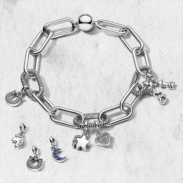 

s925 sterling silver pandoras bracelet me link snake chain circular clasp bangles women bead charm jewelry valentine's day gift, White