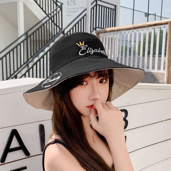 

xrxkw sunscreen sun bucket bucket embroidered fisherman children wear double-sided big eaves fisherman hat all-match letter crown embroidery, Blue;gray