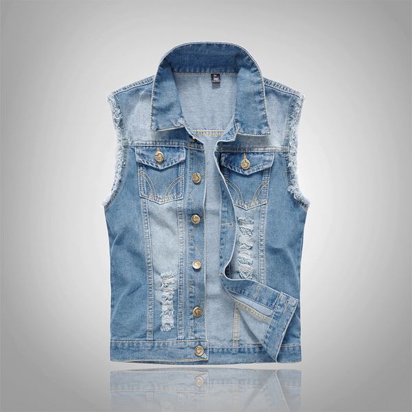 

2019 new men vest washed denim sleeveless jackets & coats men's clothing spring ripped jeans waistcoat man vests jacket my101, Black;white