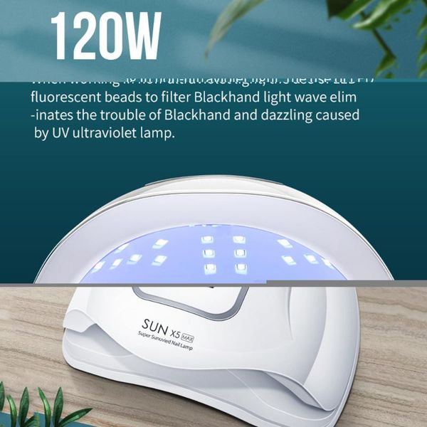 

sunx5 max uv led nail lamp with 45 leds 120w for all gels polish nail dryer sun light lamp manicure smart lcd display with box