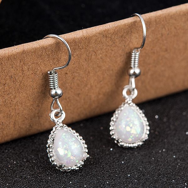 

fashion women vintage white fire opal wedding women dangle drop earrings hoop ear earring jewelry, Silver
