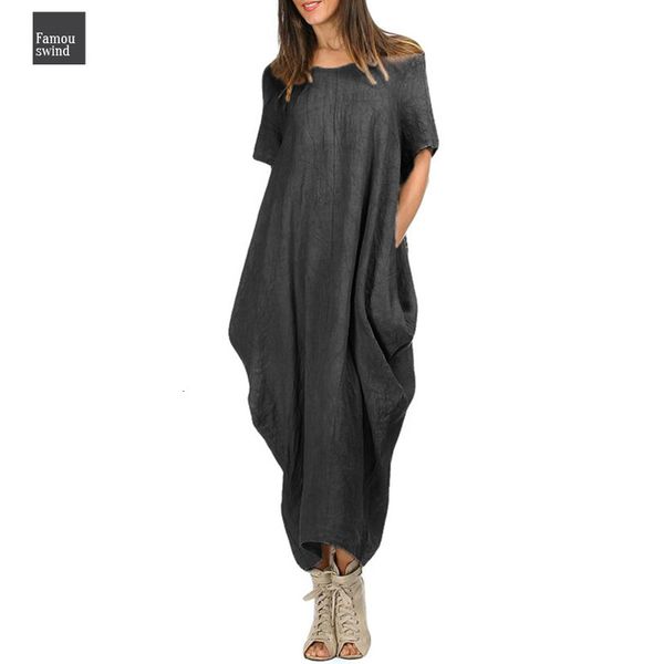 

casual loose women maxi dress o neck short sleeve pocket summer 5xl plus size dress baggy oversized large long dress, Black;gray
