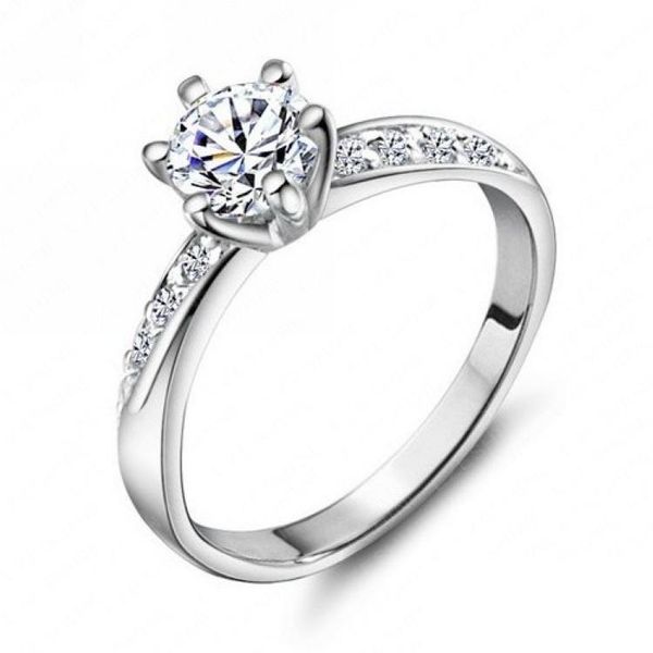

wedding ring classic design real platinum plated 6 prongs 0.5ct simulated diamond promise rings for women hipping cri0049-b, Silver