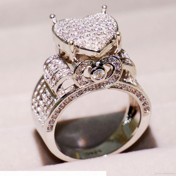 

choucong selling vintage jewelry 925 sterling silver pave white saaphire cz diamond eternity women wedding heart band ring, Slivery;golden