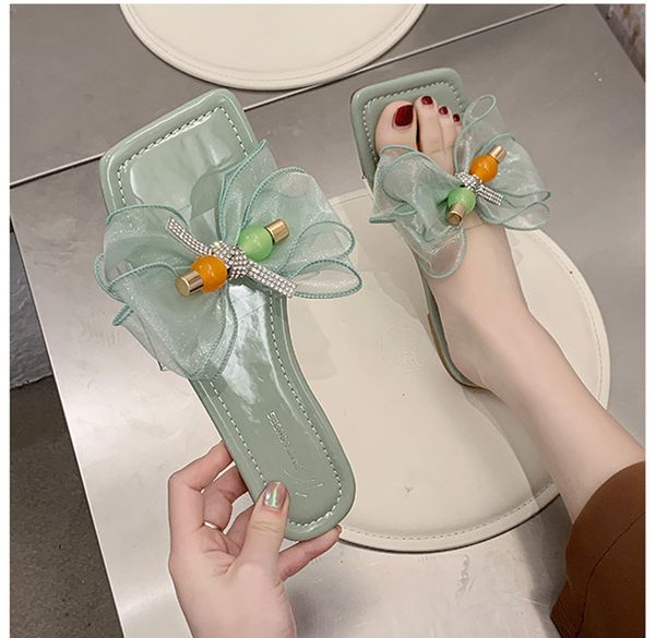 

female shoes rubber slippers butterfly-knot slides fashion 2020 flat spring basic pu rubber slippers flat shoes female, Black
