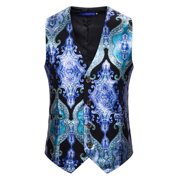 

men's 4-buttons classic paisley floral jacquard waistcoat v neck pocket square vest suit fashion streetwear sleeveless jacket, Black;white