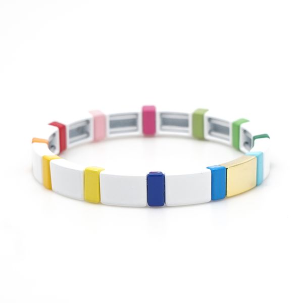 

shinus 2020 rainbow bracelet for women white stackable enamel tile bracelets colorful boho summer beach fashion jewelry alloy, Black