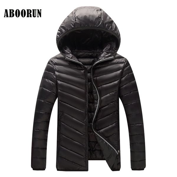 

aboorun 2017 new winter jacket mens solid ultra down coat casual cotton padded hooded parkas for male -4xl p9074, Black;brown